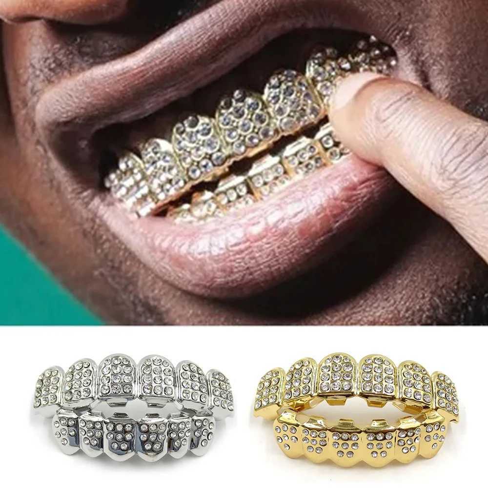 YOUNGX Hip Hop CZ Stone Mouth Teeth Grillz Braces Top Bottom Shiny Zircon Charm Tooth Caps For Women Men Jewelry Cosplay GiftXJ250114