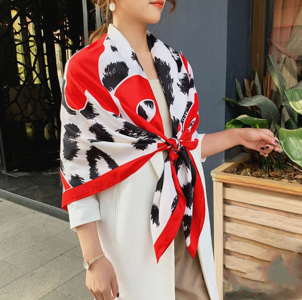 130CM Silk Scarf Women Large Shawls Letter love Print Stoles Square Bandana Kerchief Hijab Female Foulards Sjaal 250108