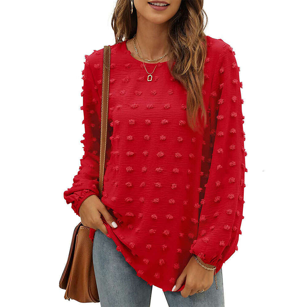 2025 autumn winter popular European and American loose jacquard long sleeved round neck T-shirt top, women's new casual versatile fashion clothin