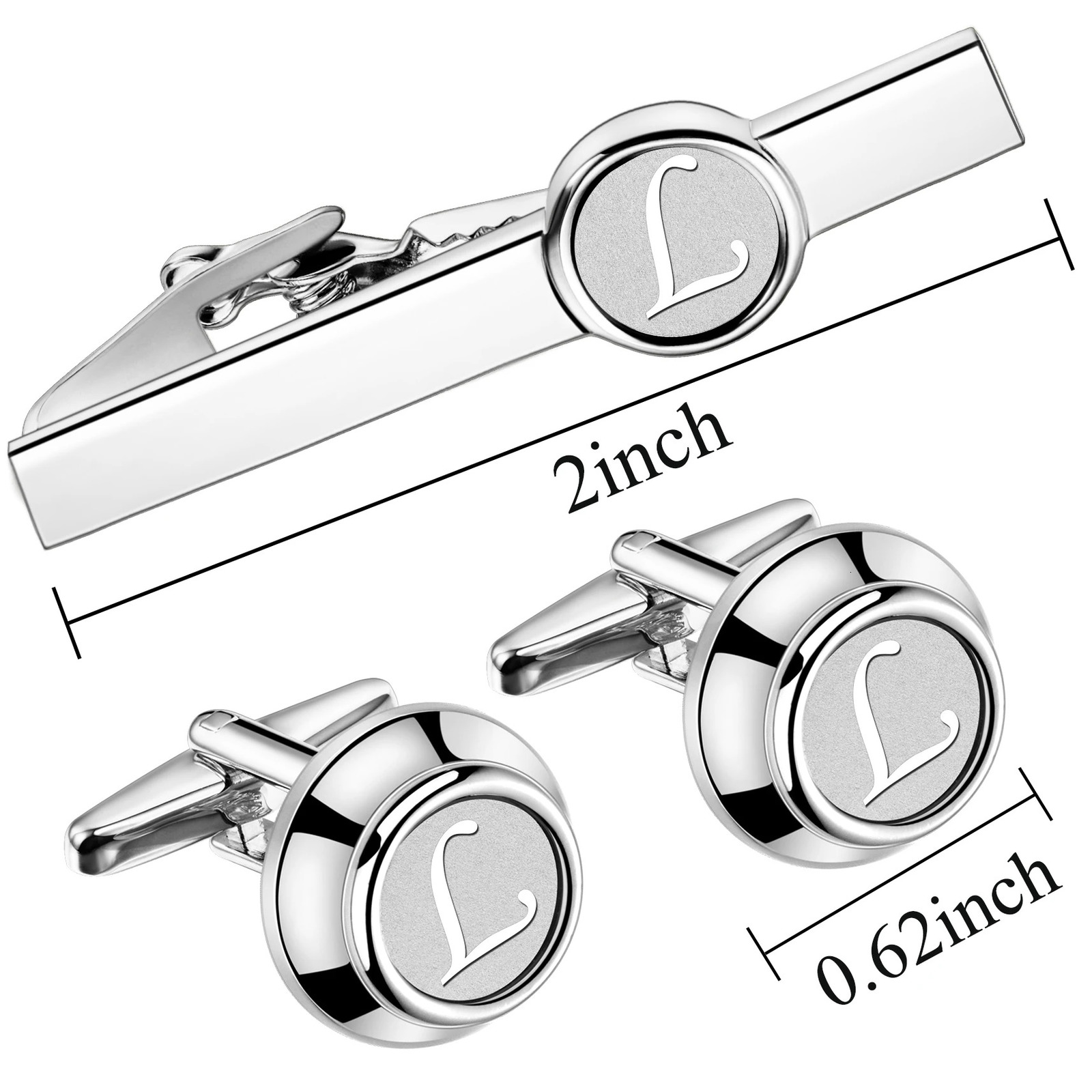HAWSON 2-inch mens personalized initial tie clip and cufflink set mens French suit shirt tie accessories mens gifts 250110