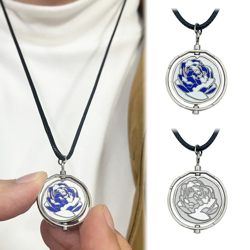 Anime Arcane Jinx Ekko Rotatable Blue Rose Pendant Necklace Lovers Friends Wearing Chain Jewerly 250109