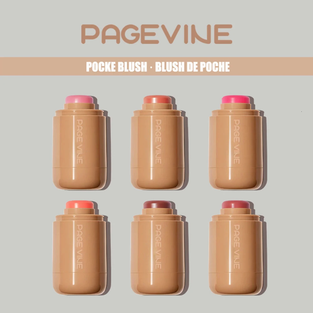 PAGE VINE Pocket Blush Stick Multi-Functional 6 Colors Lip Cheek Highlighter Waterproof Natural Glow Balm 250110