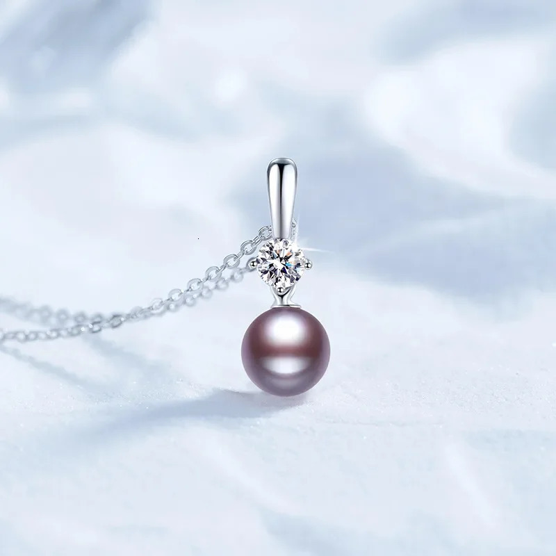 Purple Natural Freshwater Pearls 925 Sterling Silver 05ct D Color Pendant Necklace for Women Sparkling Jewelry 250109