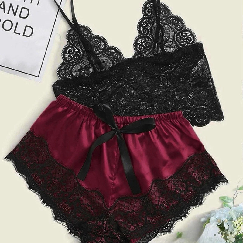 Pajama Sets Sexy Pajamas for Women 2 Pieces Top Shorts Set Sleepwear Clothes Lace Underwear Lingerie 250110