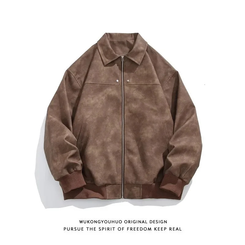 American Style Vintage Brown Lapel Leather Jacket High-End Feel Chamois Leather Couple Jacket Casual Scene Regular Type 250109