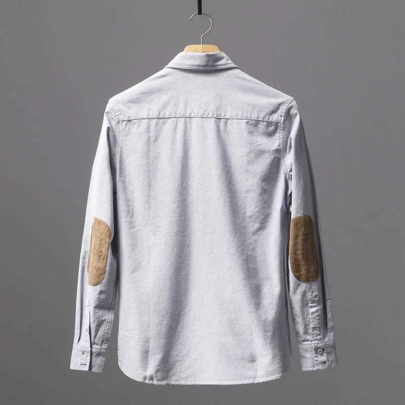 Oxford Retro Shirt Japanese Business Casual Trendy Fashion All-match Loose Tops Male Brand Long-sleeved Patch Shirts Clothes W250118