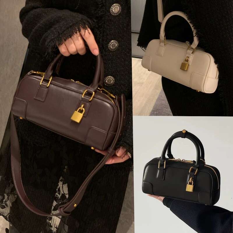 Genuine Leather Women's Vintage Bowg Shoulder New High-End Solid Ladies Boston Handbag Golden Key Design Tote Bag