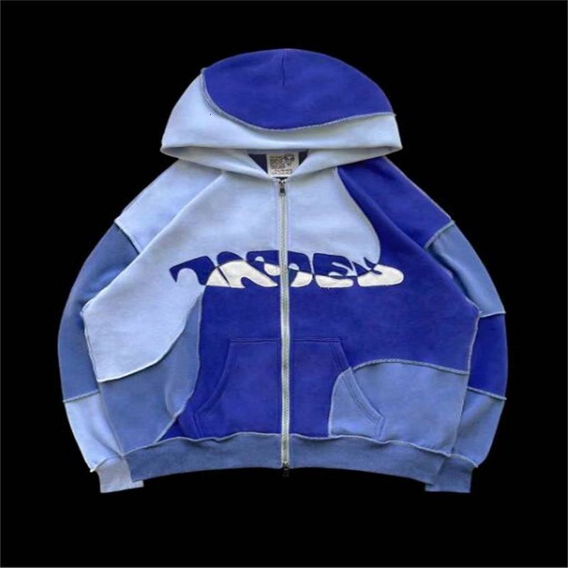 Spring 2025 Fashion Y2k High Street Hip-Hop Hoodies Outerwear Jacket Women Men Splicing Long Sleeve Zipper Hooded Sweatshirts