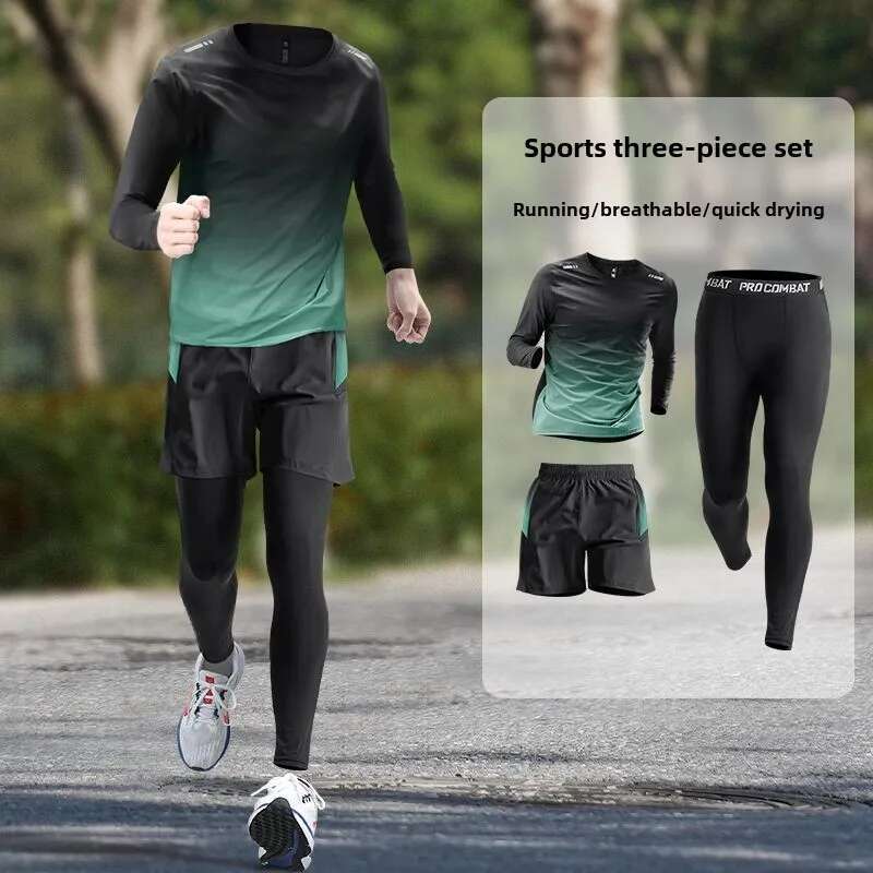 Sports Suit Quick-Dry Running Training Fiess Wear Fall Winter Morning Runs Track Field Equipment Men's Sportswear Set