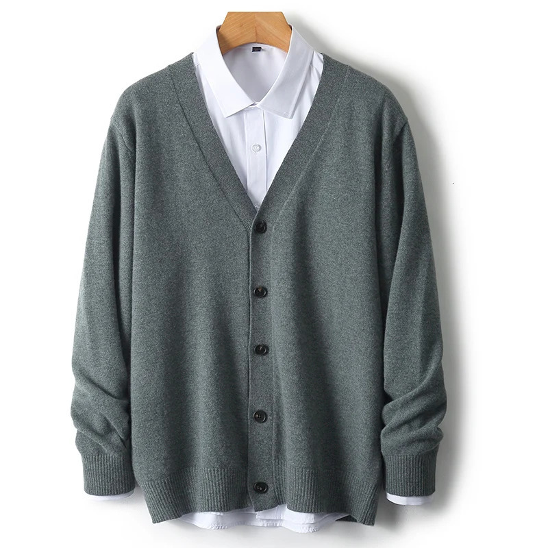 100% Merino Wool Sweater Mens V-Neck Knitted Cardigan Spring Autumn Sweater Casual Loose Large Mens Wear Long sleeves Tops 250113