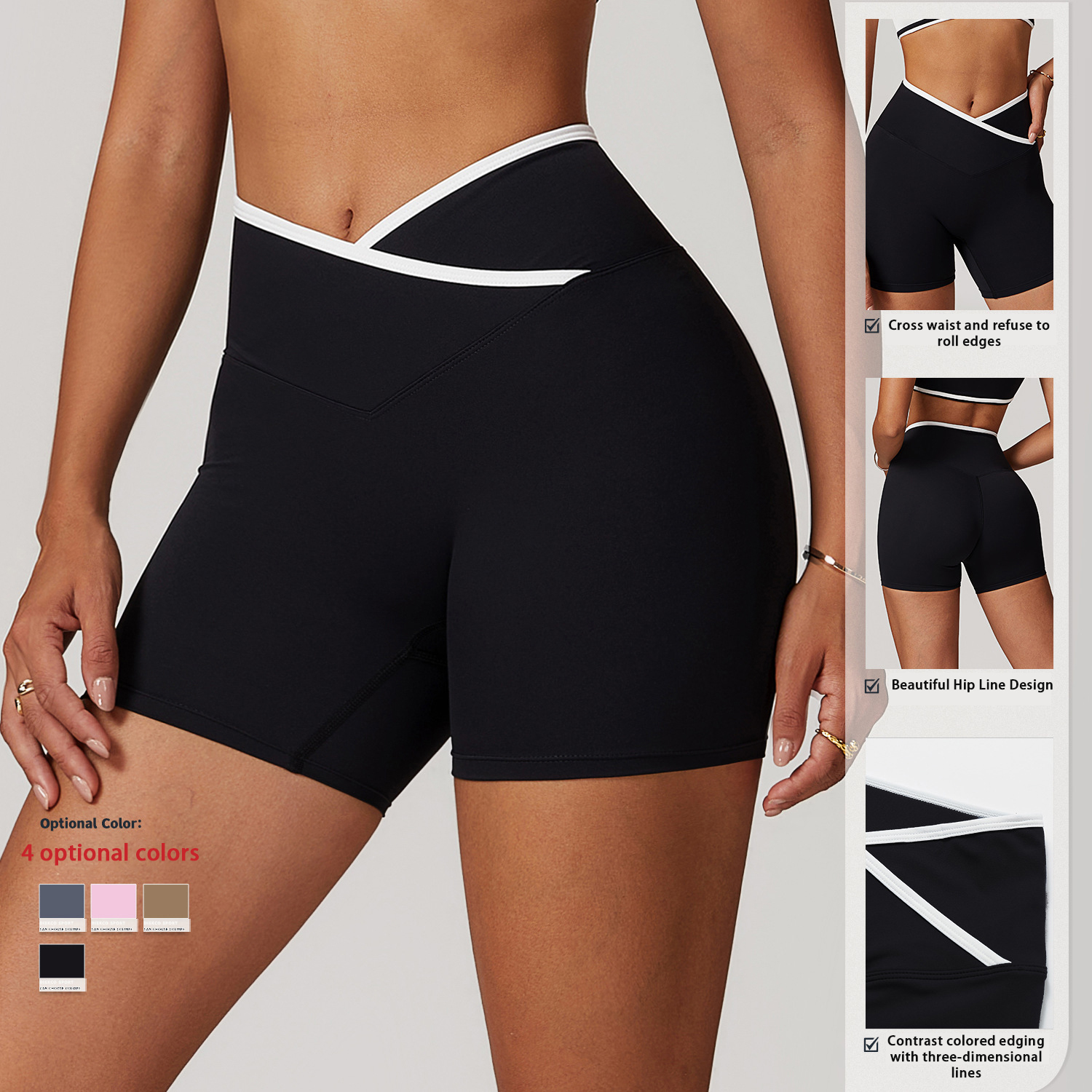Cross High Waist Yoga Shorts Skinny Nude Peach Lift Hip Sports Shorts Women Outer Fitness Pants