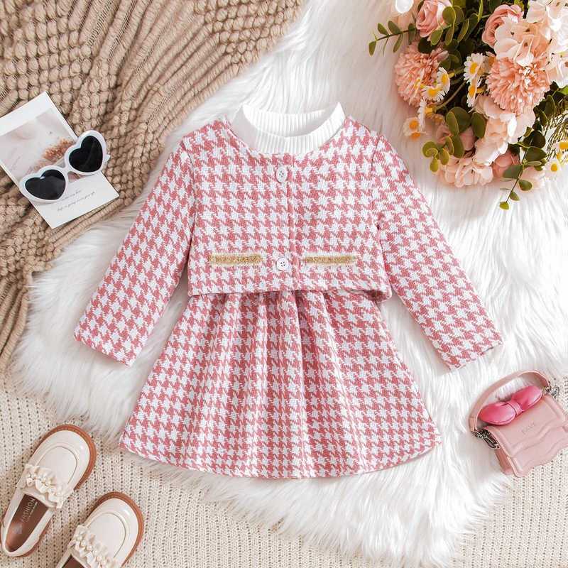Girl's Dresses Autumn and Winter New Small Fragrant Girl's Set Infant and Toddler Dress Inner Matching with Coat Two Trendy Styles