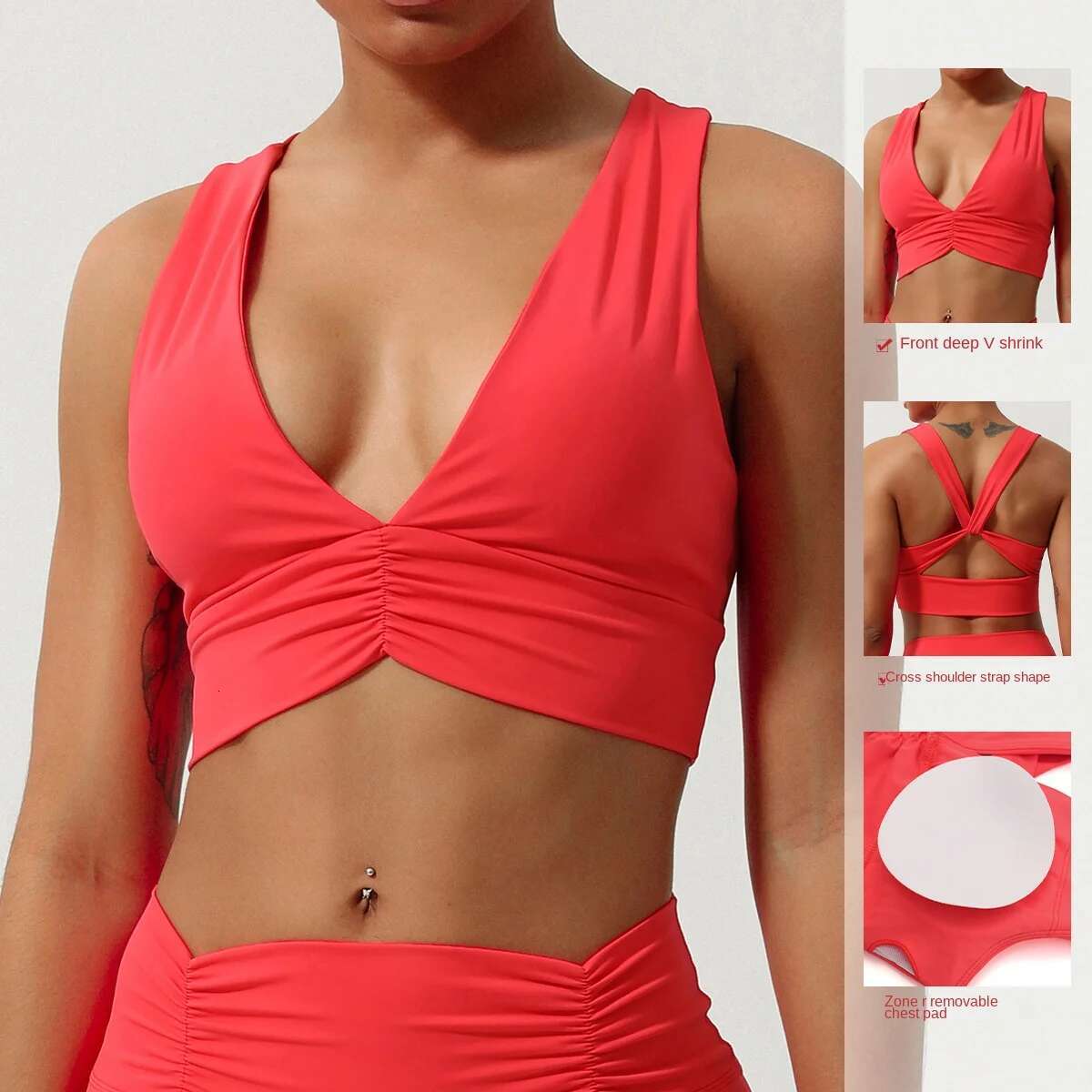 Ddmyoutdoor China Domestic Deep V Neck Gym Clothing Wide Shoulder Yoga Bra Cross Strap Sports Shockproof Fiess Bras Inner Removable Chest Pad