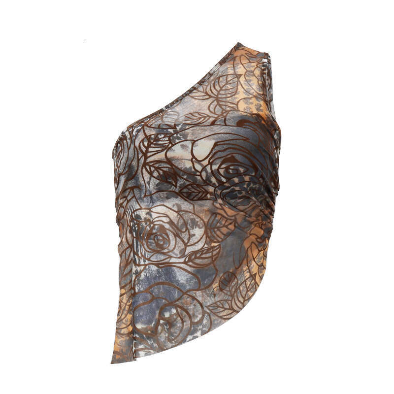 European American style Instagram women's 2025 summer fashionable sexy spicy girl retro printed slng shoulder irregular vest new casual and versa