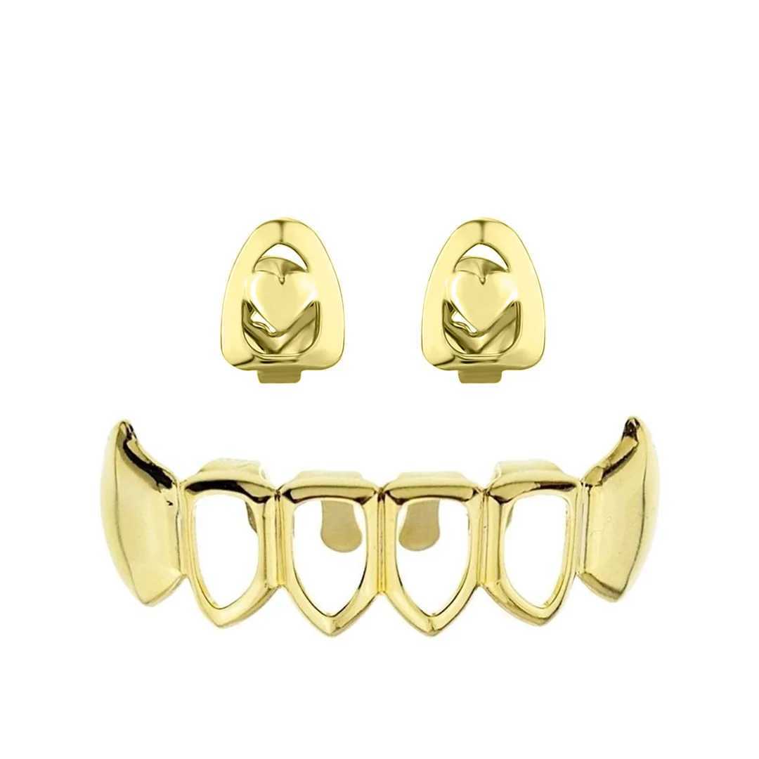 1set CZ Hip Hop Teeth Grillz Gold Plated Dental Grills Rock Tooth Grillz Caps Crystal Teeth Caps Halloween Vampire ToothXJ250114