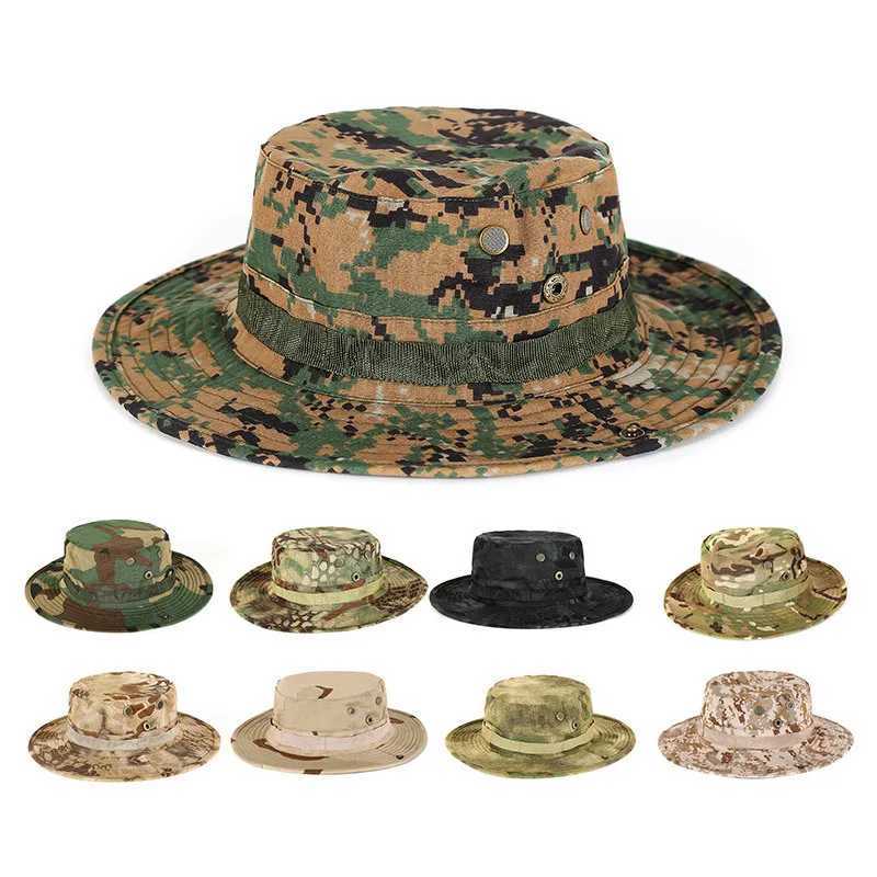 Tactical Sunshade Hat Wear Resistant Breathab Camouflage Round Brimmed Hat Unisex Fishing Mountaineering Hat HuntingXJ250116