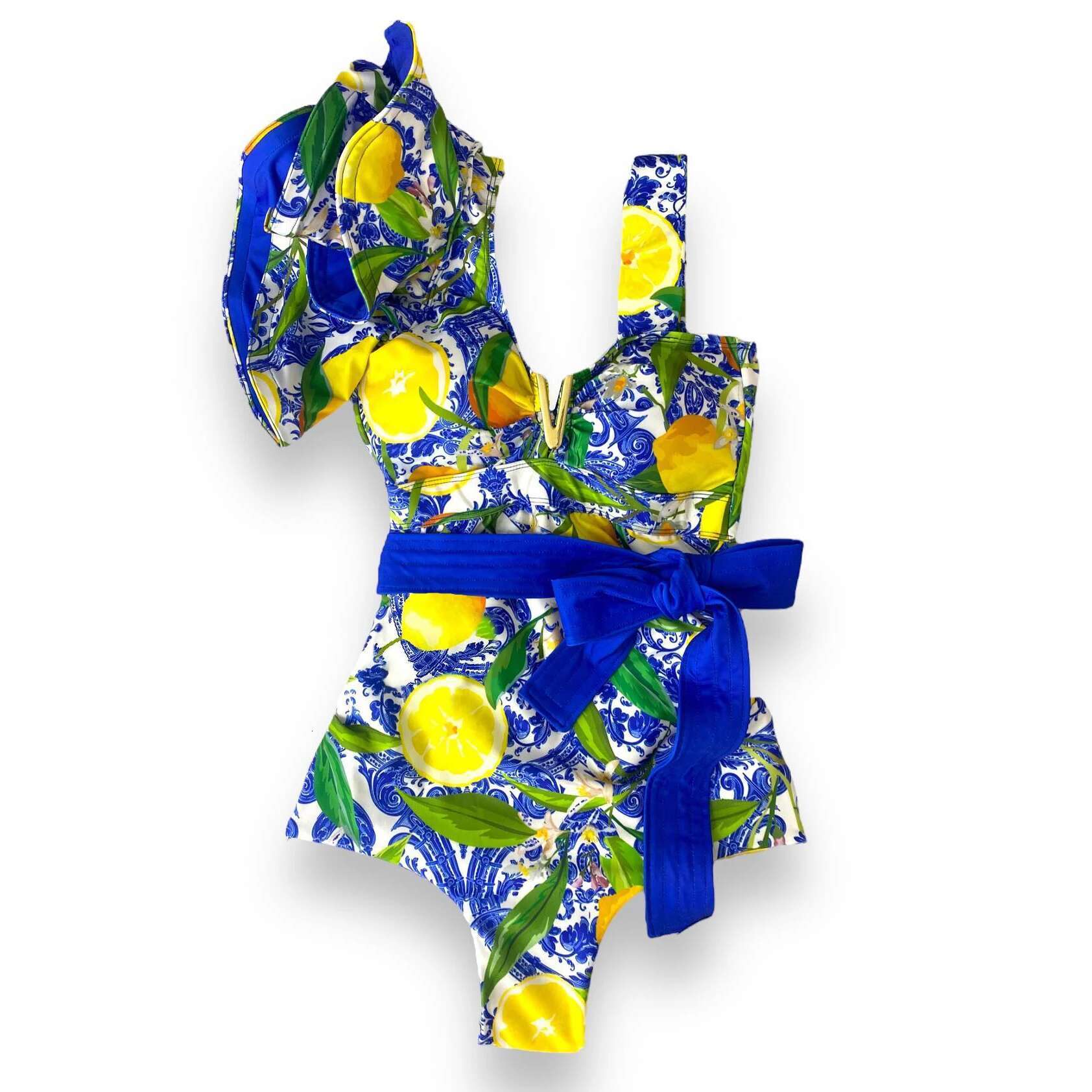 2025 New Sexy V-Neck One Piece Swimsuit Belt Swimwear Women Ruffle Monokini Push Up Swim Colorful Bathing Suit Female Beach