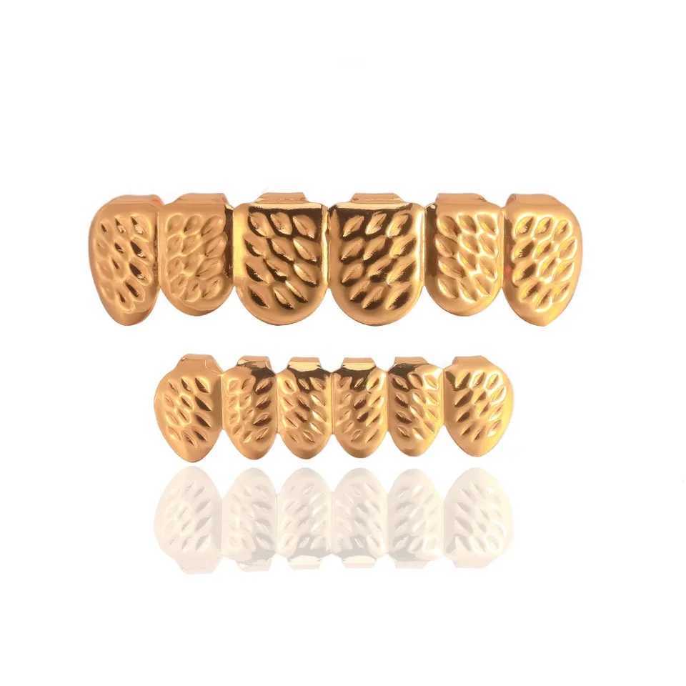 Teeth Grillz Hip Hop Rock Rapper Teeth Protector Upper and Lower Braces Gold Color Silver Color 1Set Halloween Dental GrillsXJ250114
