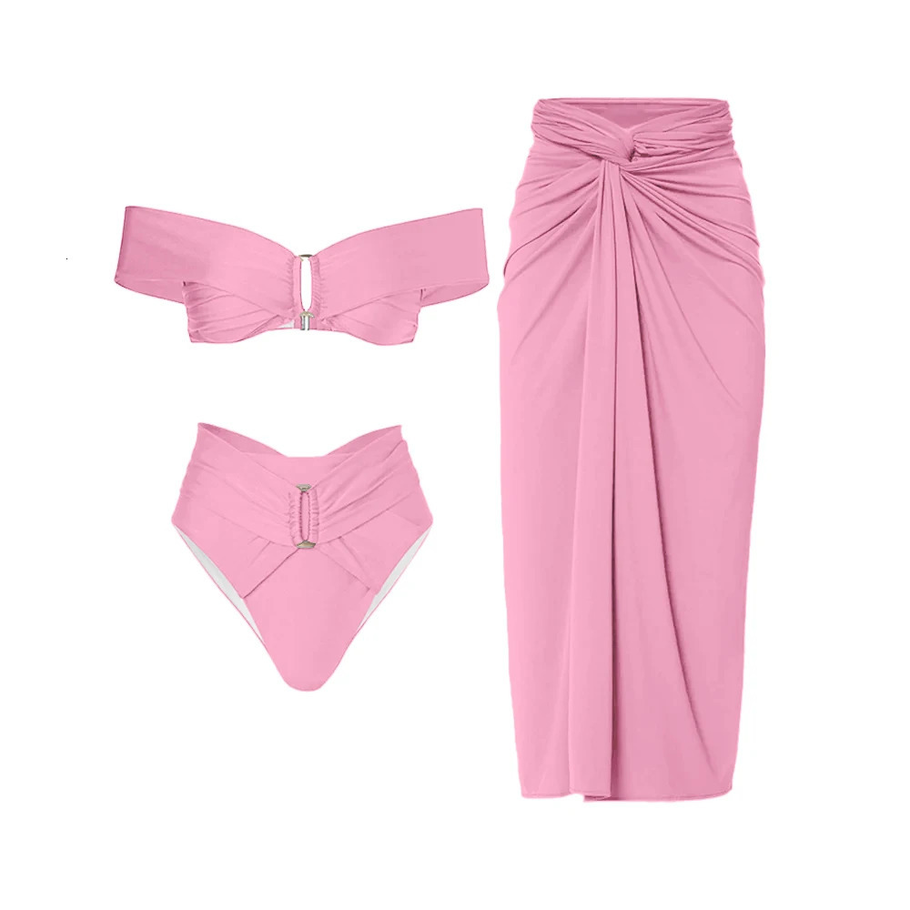 Women Swimwear 2PC Cover-up Swimsuit Ruffle Solid Printed Deep V One-piece Monokini Kimono Bikini Suit Summer Beachwear 250109
