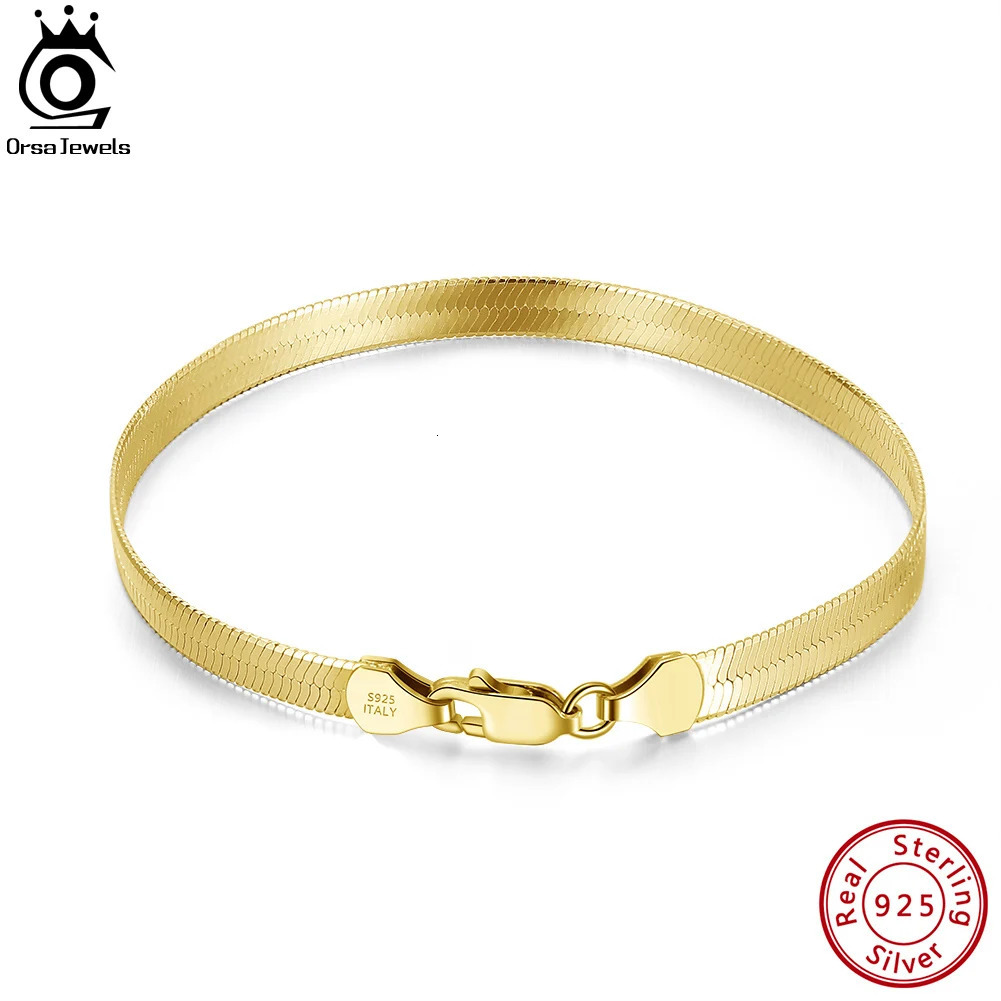 ORSA JEWELS Soild 925 sterling silver Italian 3mm 4.5mm wide snake chain bracelet flat herringbone chain bracelet SB107 250109