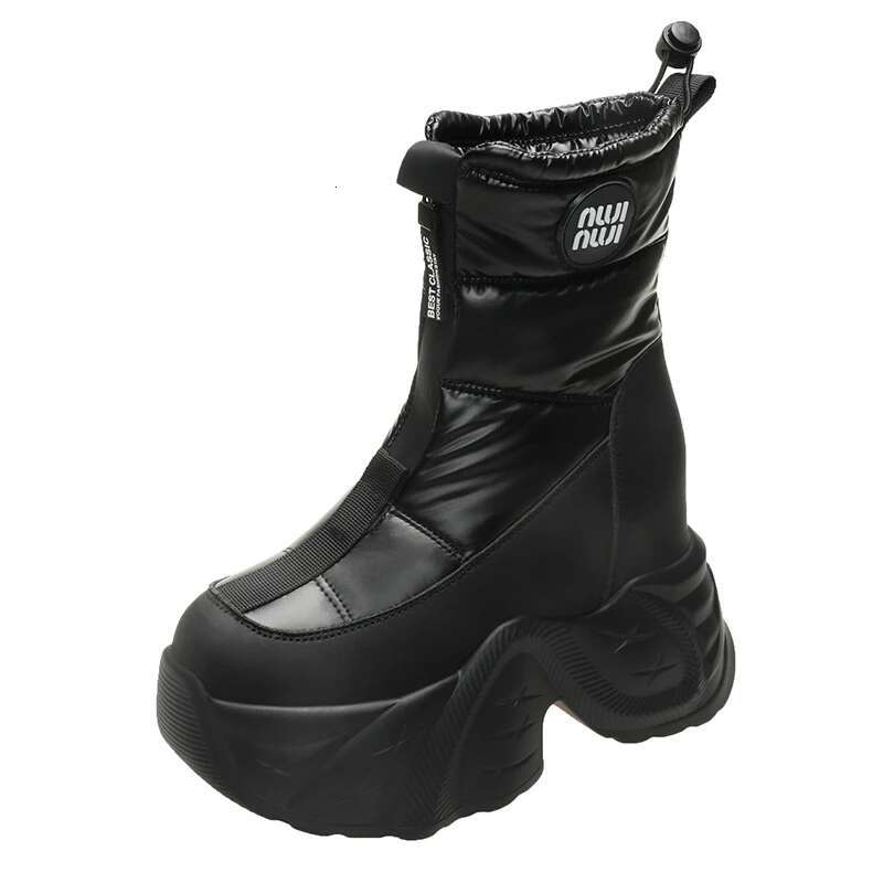 Winter Women's Fur Snow Keep Warm Chunky Short Boots Outdoor Plush Mid-Calf Shoes 10Cm Platform Anti-Skid Leather Sneakers