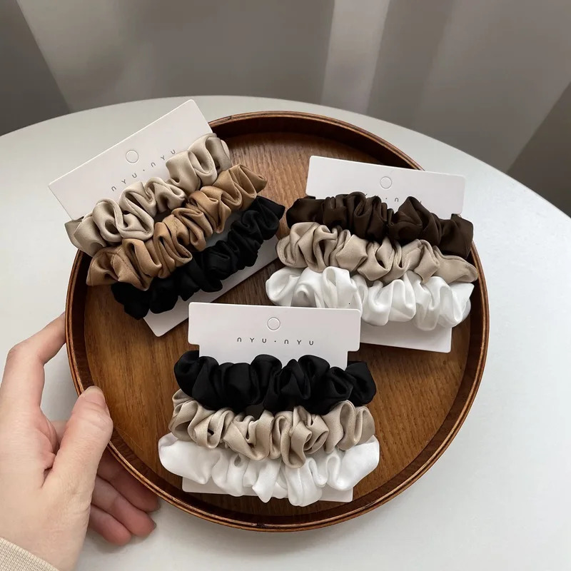 346PcsSet Satin Scrunchies Women Solid Color Hair Rope Elegant Ponytail Holder Rubber Band Elastic Hairband Accessories 250118