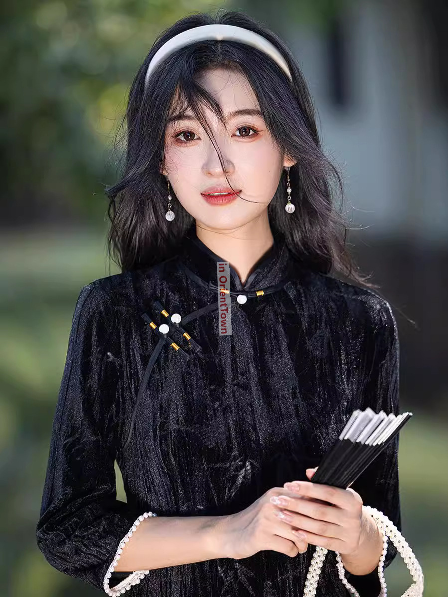Sexy Chinese Dress Black Elegant Qipao Traditional Modern Cheongsam Harajuku Mini Dress Carnival Dresses Up Outfit Party