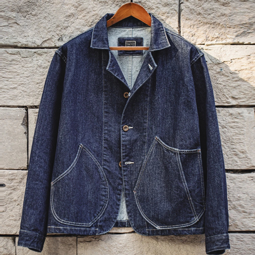Maden Retro Washed Denim Cowboy Jacket Lapel Collar Singlerow Buttons Pockets Versatile Outerwear for Spring and Fall 250110