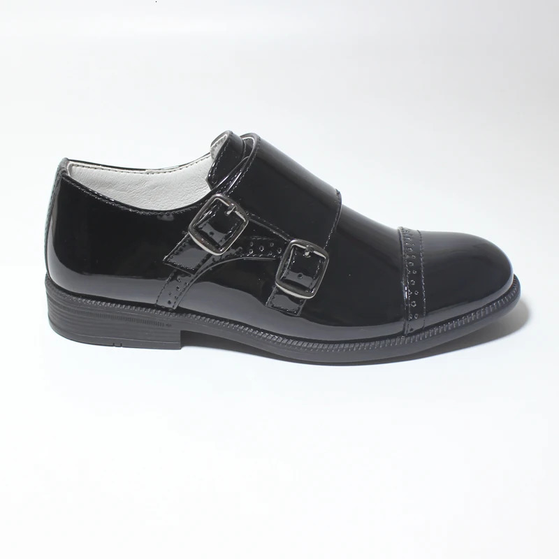 Kids Leather Shoes Boys Arch Support Double Buckle Slides Adjustable Black Formal Suit Shoes Wedding Page School Prom Smart 250113