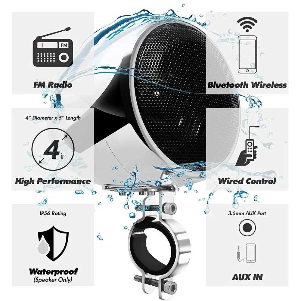 Car Audio 150W 2CH Motorcycle Audio System with Multimedia Stereo Amplifier 4 Inches Waterproof Speakers Bluetooth FM Radio AUX MP3 H250118