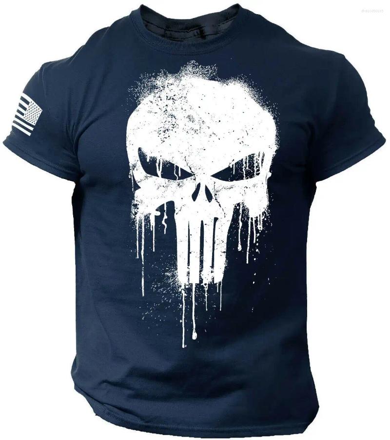 Men's T Shirts Shirt For Men 3D Print Military Patriotic Skull Dropped Oversized Short-Sleeved Sportswear Clothing Top Tees