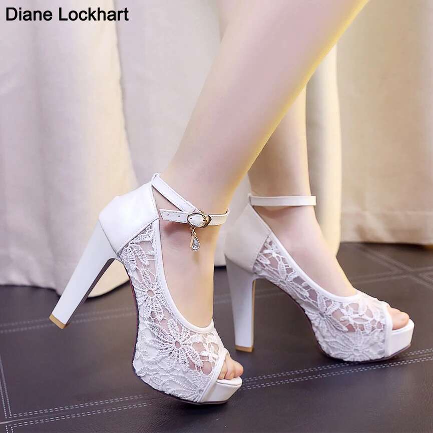 Lace Wedding Woman Peep Toe Platform Heels Summer Pumps Women Shoes High Heel Sandals Tacones Mujer
