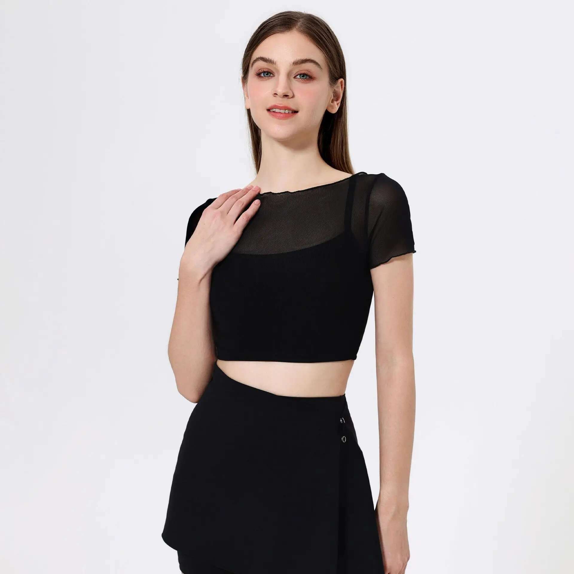 Ddmyoutdoor China Domestic Mermaid Curve Fake Two Piece Mesh Sports T Shirt Women S Short Sleeved Yoga Clothes With Chest Mat Quick Dry Slim Top
