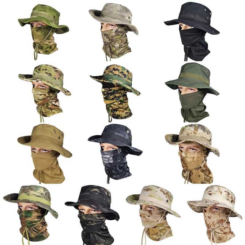 Tropical Adventure Visors s Jung Hunting Hat Sunshade Camo Men Army Bucket Hats Military Tactical CasquetteNeck CoverXJ250116
