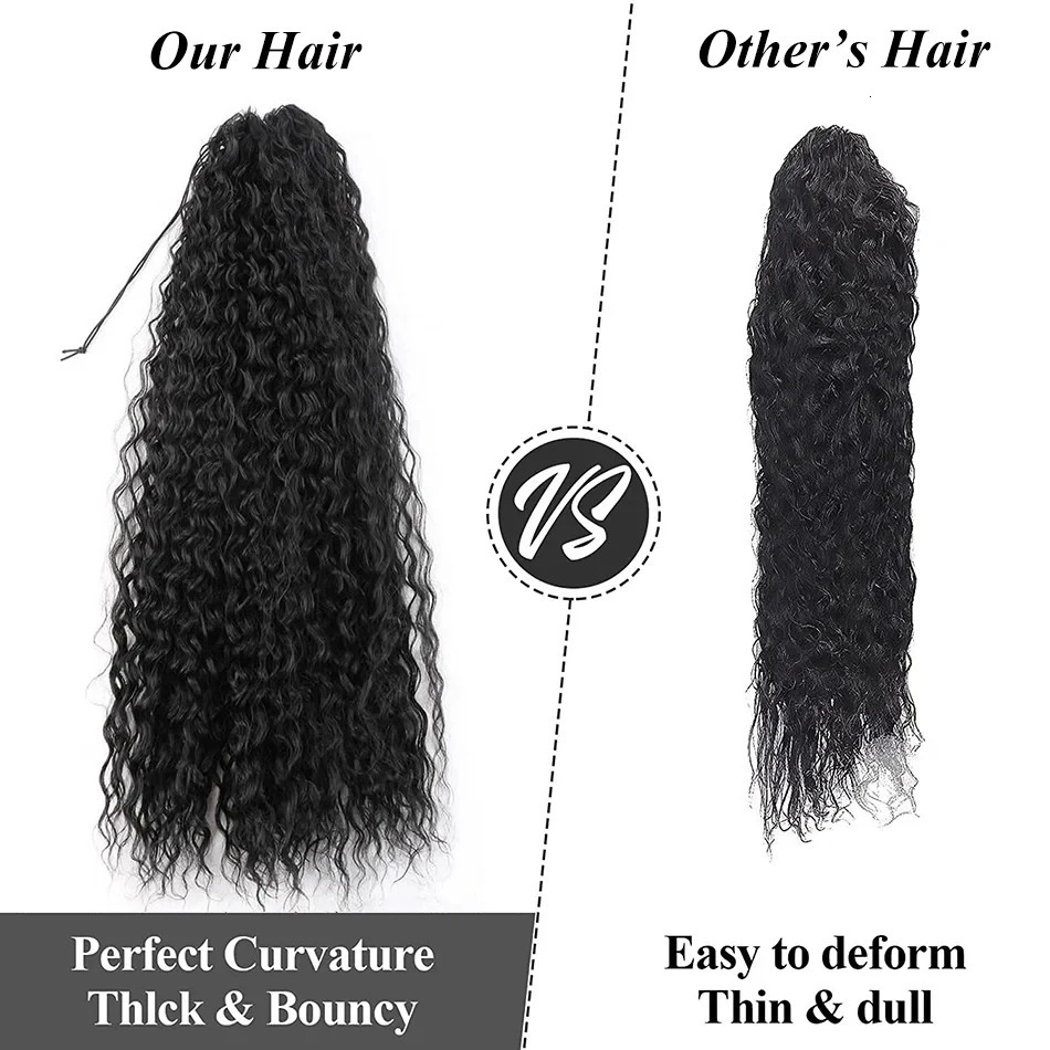 Deep Wave Drawstring Ponytail Human Hair Ponytails #1B Natural Black Curly Clip In Hair Extensions For Daily Cosplay 1 Pieces 250108