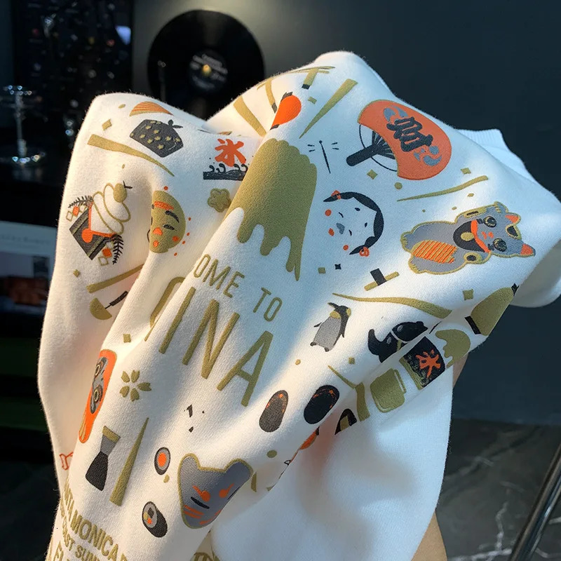 mens hoodie trendy printed fashion street casual sweater versatile loose elastic comfortable high end Top Autumn 250113