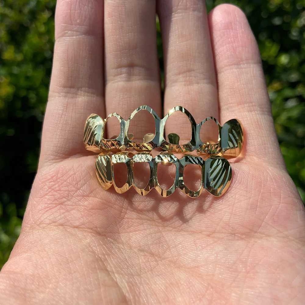 RACHELZ Hip Hop Pattern 6/6 Hollow Teeth Grills Punk 14K Gold Plated Dental Grill For Women Men Tooth Caps Decor Braces JewelryXJ250114