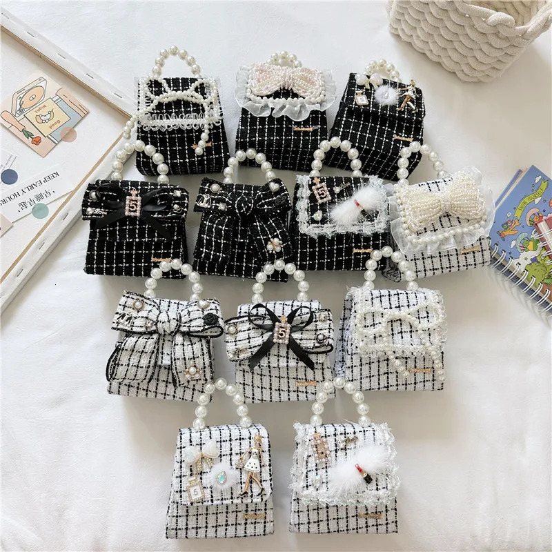 Bow Kids Pearls Handbags Sequins Princess Dress Accessories Small Coin Purse Tote Girls Crossbody Chain Bags 250114