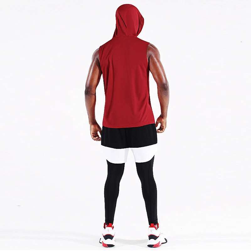 Ddmyoutdoor China Domestic Men Running Vest Hooed New Summer Gym Workout Sleeveless Shirt Ice Silk Fiess Bodybuilding Tank Tops Elastic Training Hood 