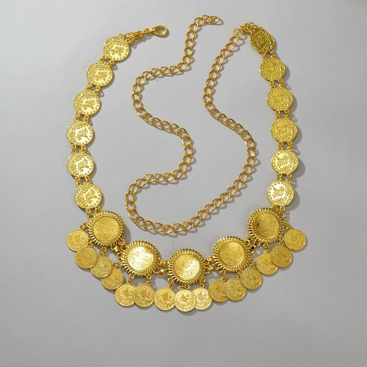fashion waist chain Afghan Kurdish jewelry with gold coins tassel waist necklace 250110