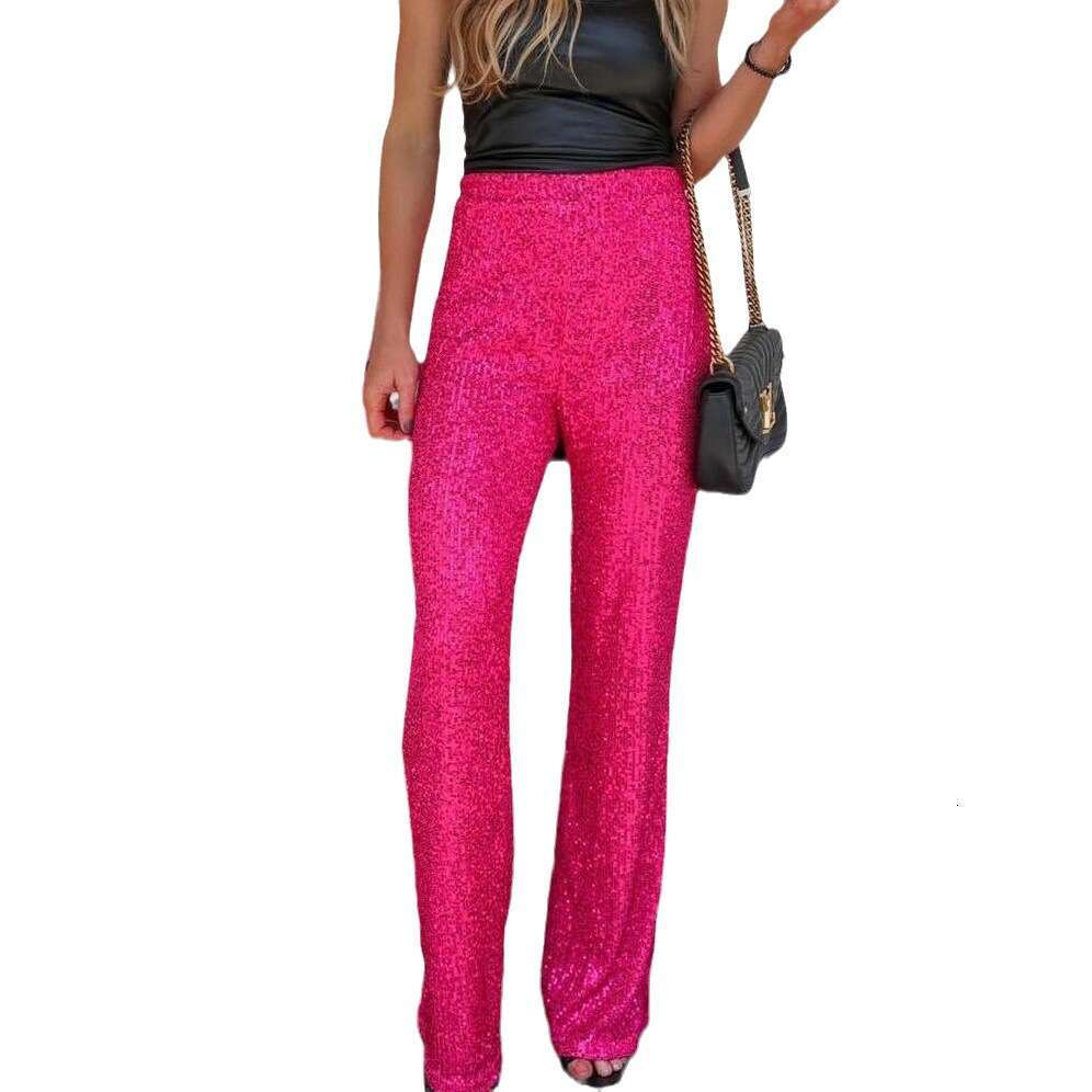 European and American women's hot selg solid color sequins fashionable casual straight leg pants 2025 temperament versatile new trend clothing in