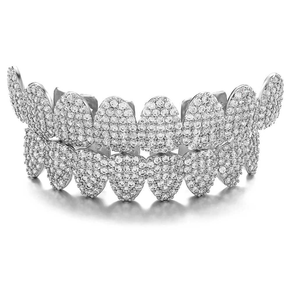 Heavy CZ Teeth Grillz Caps Cubic Zircon Iced Out Micro Pave Top Bottom Charm Grills For Men Women Hip Hop Jewelry Cosplay GiftXJ250114