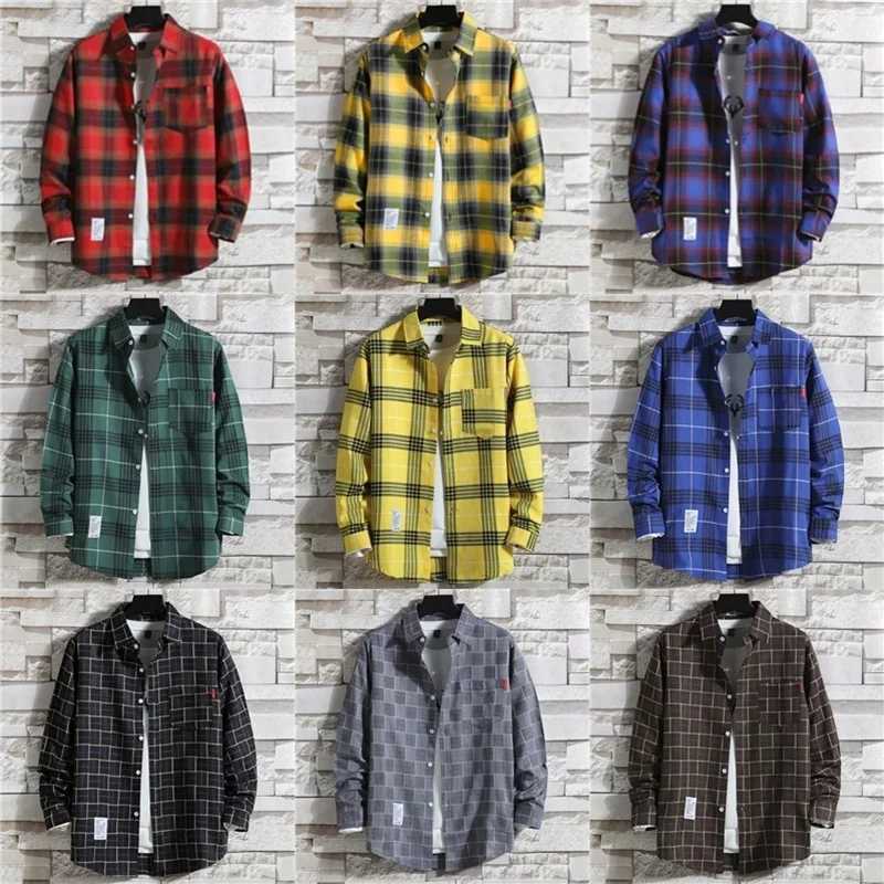 Mens Clothing New 2025 Fashion Spring Summer Casual Plaid Long Sleeve Shirt Youth Casual All-match Top Autumn Mens Shirt Coat 5XL W250118