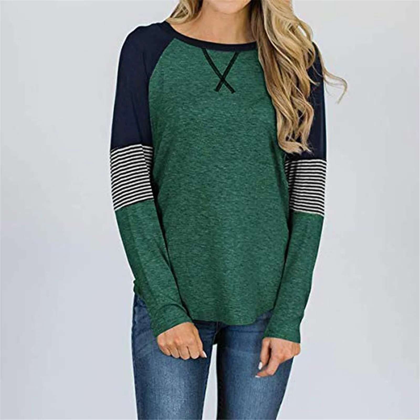 Women's Casual Long Sleeved Waist Tied Top With Round Neckline And Striped Color Shirt Casual Sports Shirt Designer T-shirt