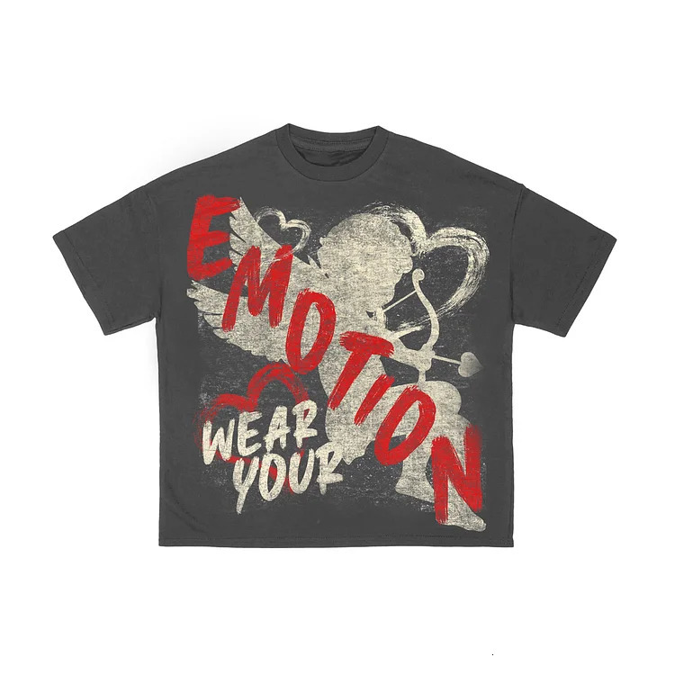 Vintage Emotion Angle Graphic 100% Cotton Short Sleeve T-Shirt Men Y2K Summer Short Sleeves Oversize Tshirt Streetwear Women Top 250117
