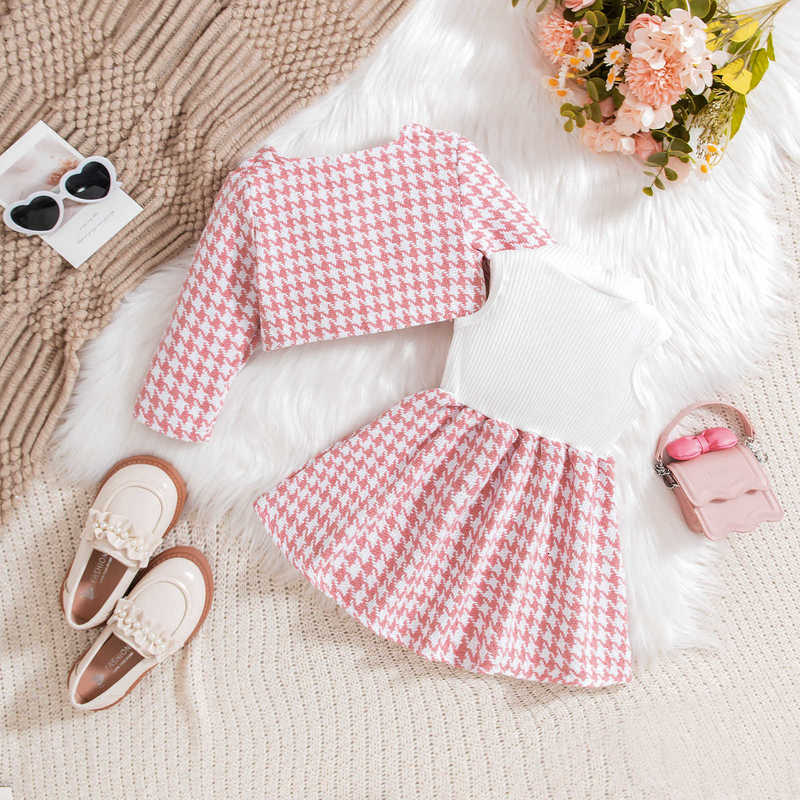 Girl's Dresses Autumn and Winter New Small Fragrant Girl's Set Infant and Toddler Dress Inner Matching with Coat Two Trendy Styles