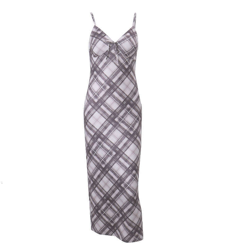 European and American spring bestseller fashion retro plaid spicy girl low cut sexy temperament slim fit suspender dress 2025 new style chic elegant c