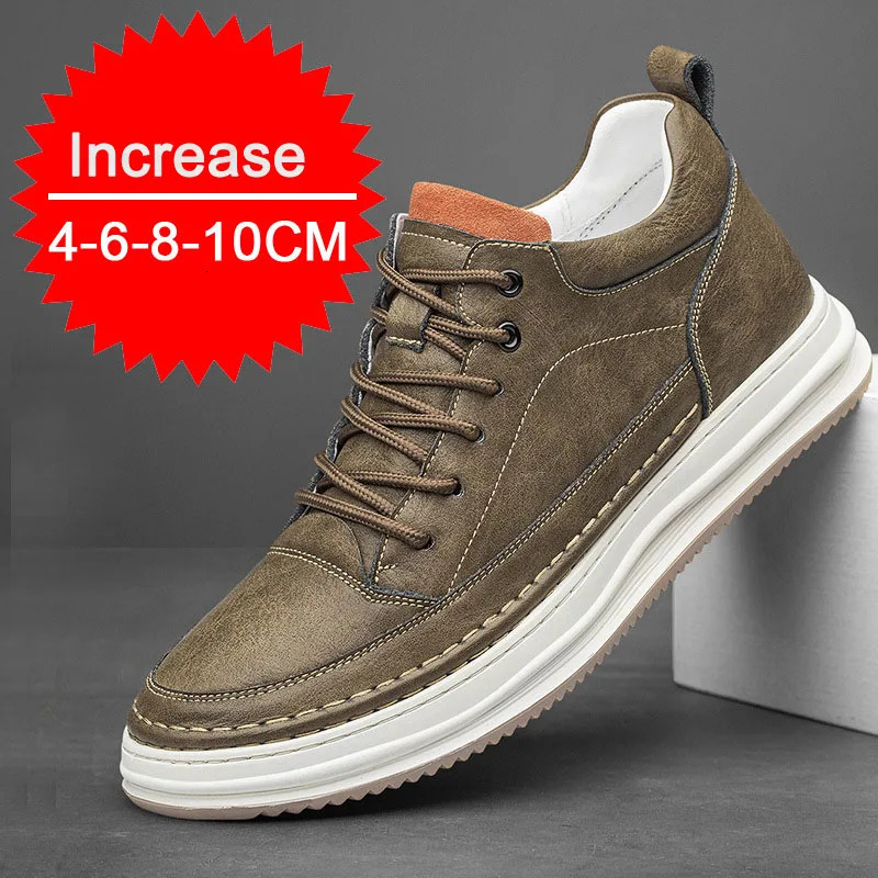 Men Sneakers Elevator Shoes Comfortable Leather Heightening Shoes For Men Insole 6/8cm Heels Casual Lift Height Shoes Man 250113
