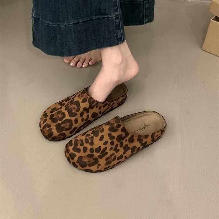 sandals slides slippers clogs Boken spring and autumn new item frosted thick sole versatile half drag one foot on cork lazy womens shoes