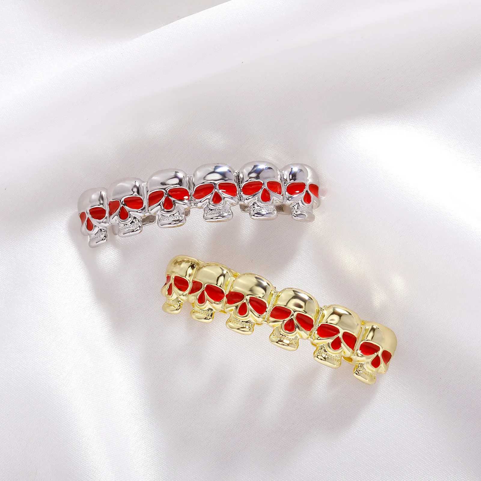 RACHELZ 2024 Hip Hop Skull Teeth Grillz Punk 14K Gold Plated Tooth Caps For Women Men Jewelry Dental Grills Party GiftXJ250114